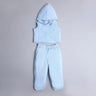 pocket detailed solid crop hoodie and jogger set-Blue