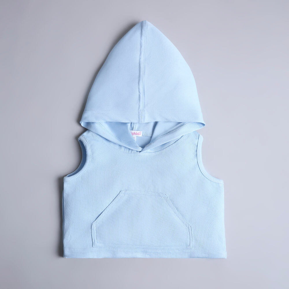 Shop Pocket Detailed Solid Crop Hoodie And Jogger Set-Blue Online