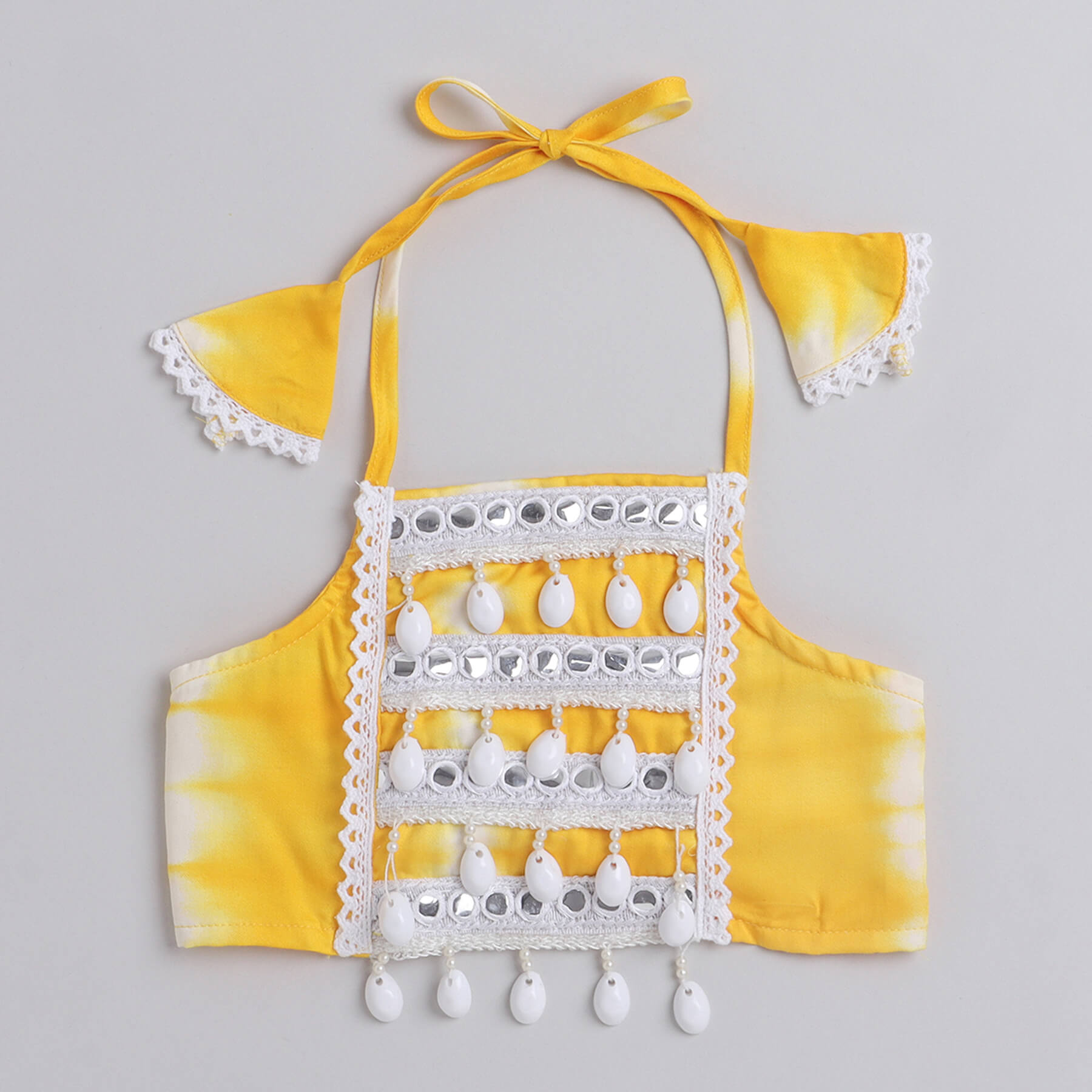 Taffykids tie-dye printed lace detail back tie-up choli and palazzo set-Yellow