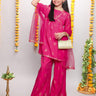 foil printed kurta and palazzo set with dupatta-Pink