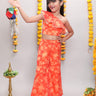 floral printed one shoulder ethnic crop top and palazzo set-Orange