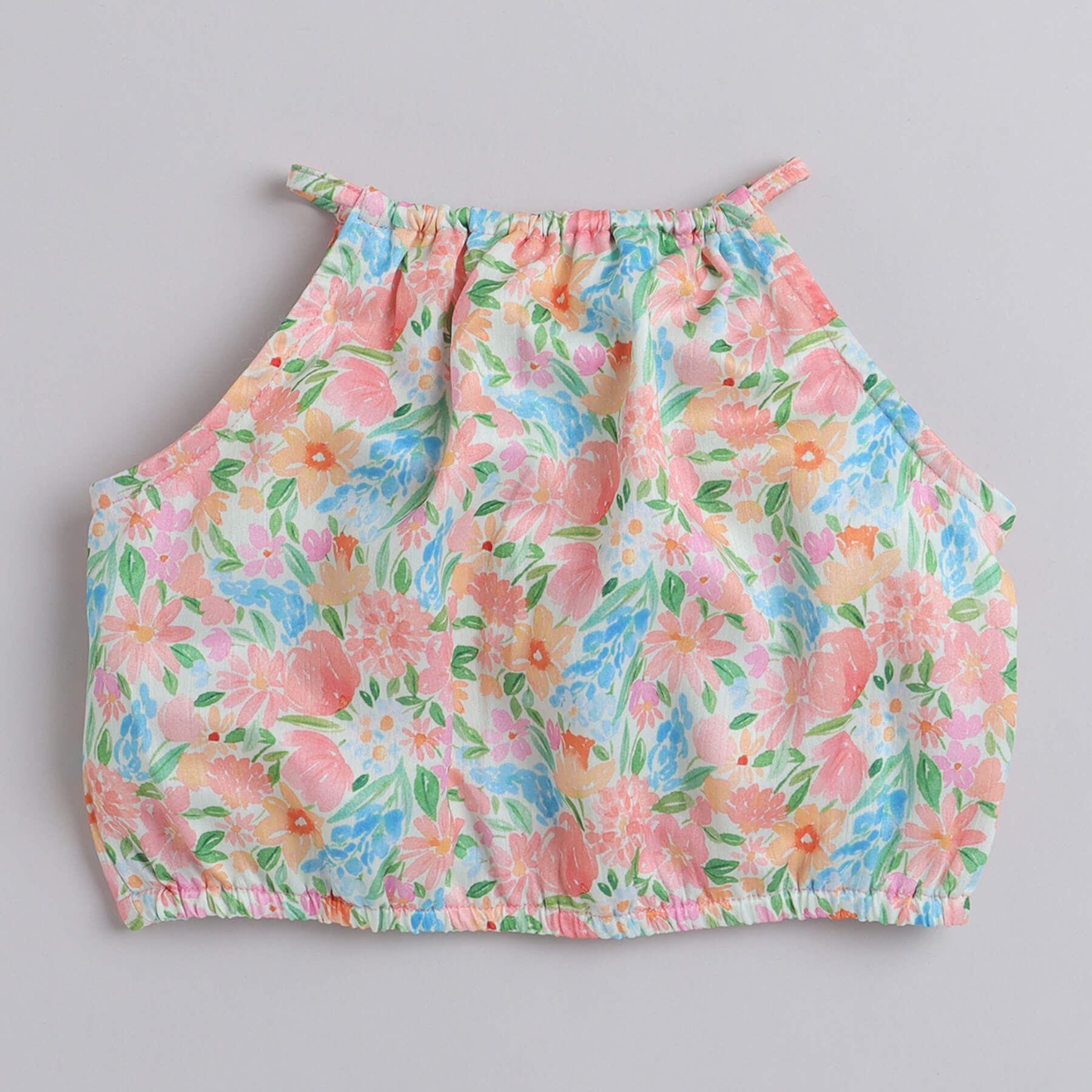 Shop Floral Printed Halter Neck Top And Short Frill Skirt Set- Multi Online