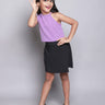 solid asymmetric neck crop top and wrap skirt set-Purple/Black