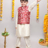 full sleeves kurta pyjama set with floral printed Bandi-Red/White