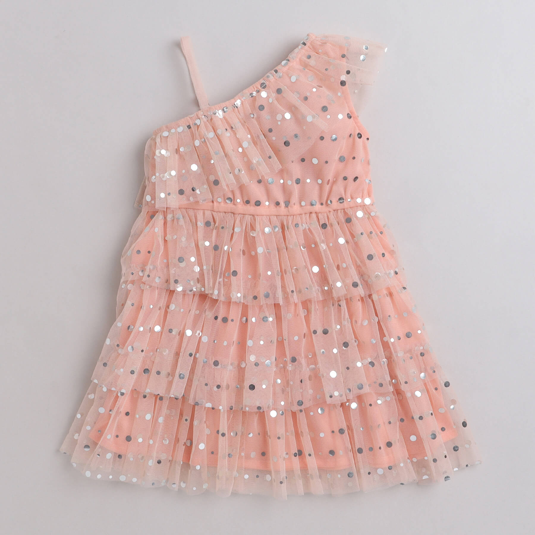 PEACH LUREX EMBELLISHED LAYERED PARTY