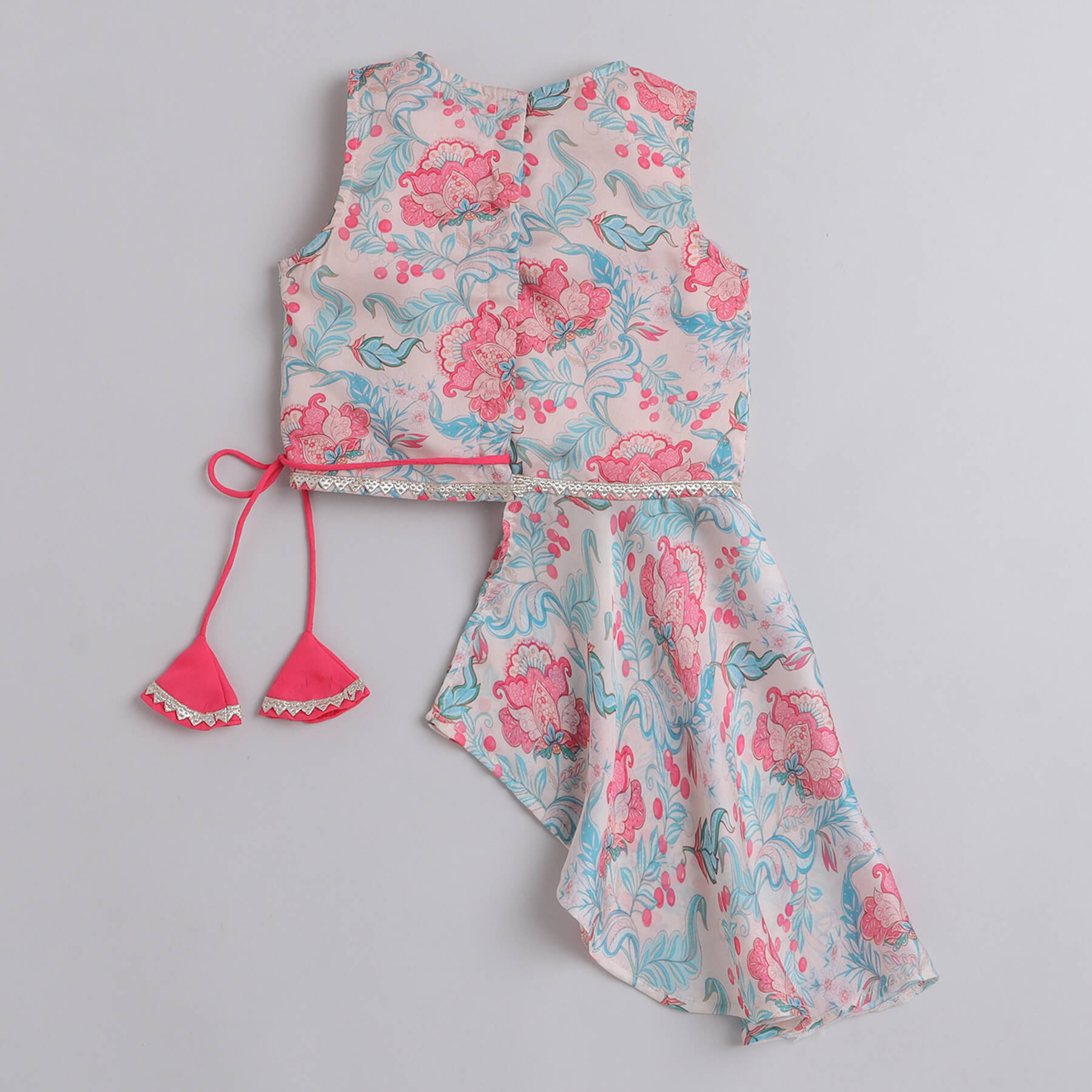 Shop Floral Printed Asymetric Ethnic Top With Lace Details And Palazo Pant Set - Multi Online