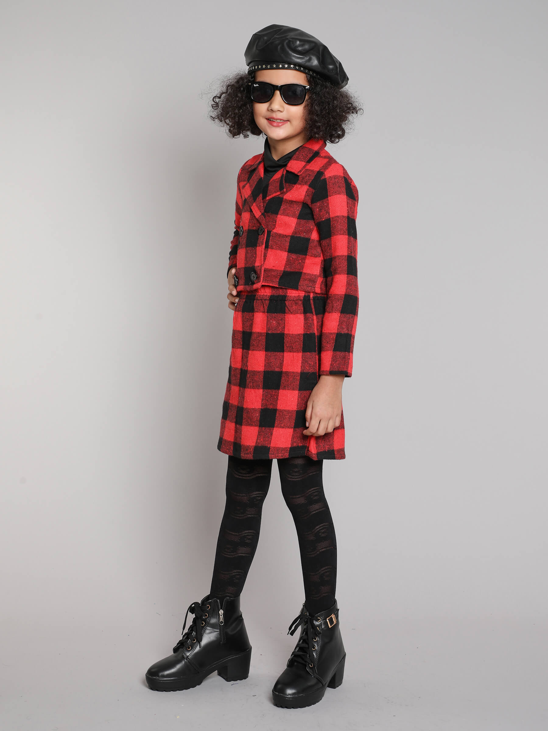 Taffykids high neck crop top with checked double breasted crop jacket ...