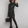 full sleeves zip up jacket and skirt set-Black