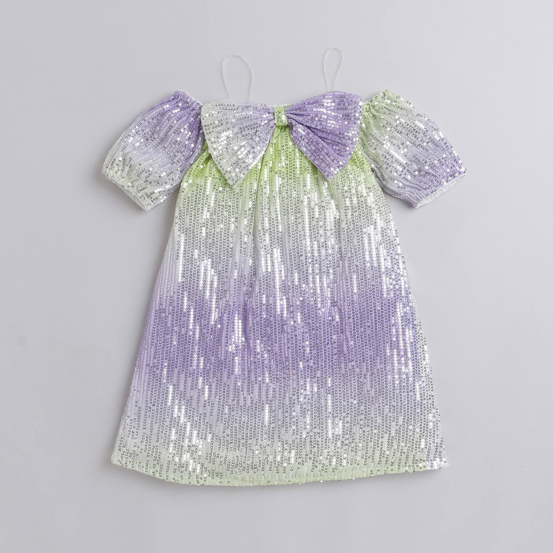 Shop Sequins Embellish Ombre Printed Aline Party Dress-Green/Purple Online
