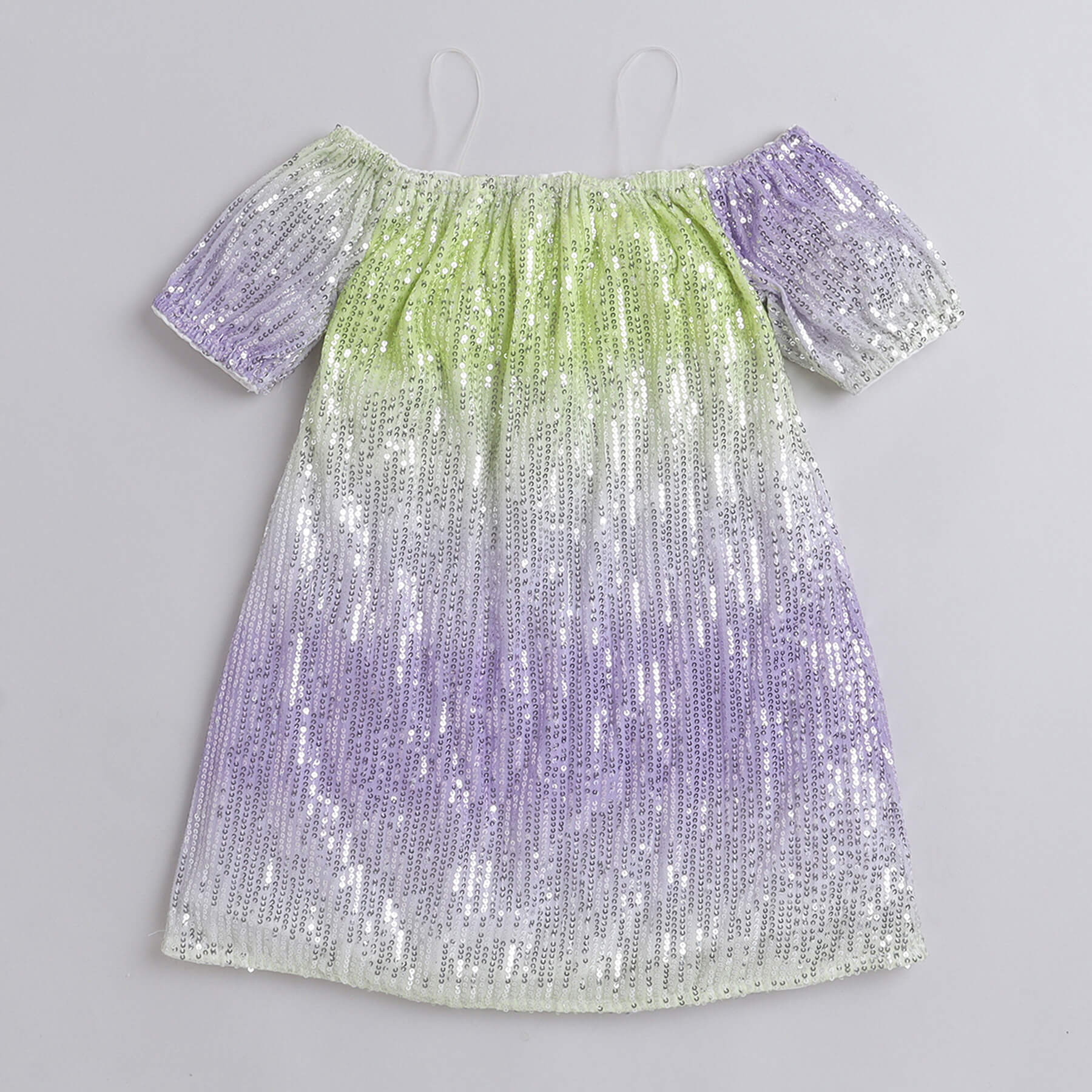Shop Sequins Embellish Ombre Printed Aline Party Dress-Green/Purple Online