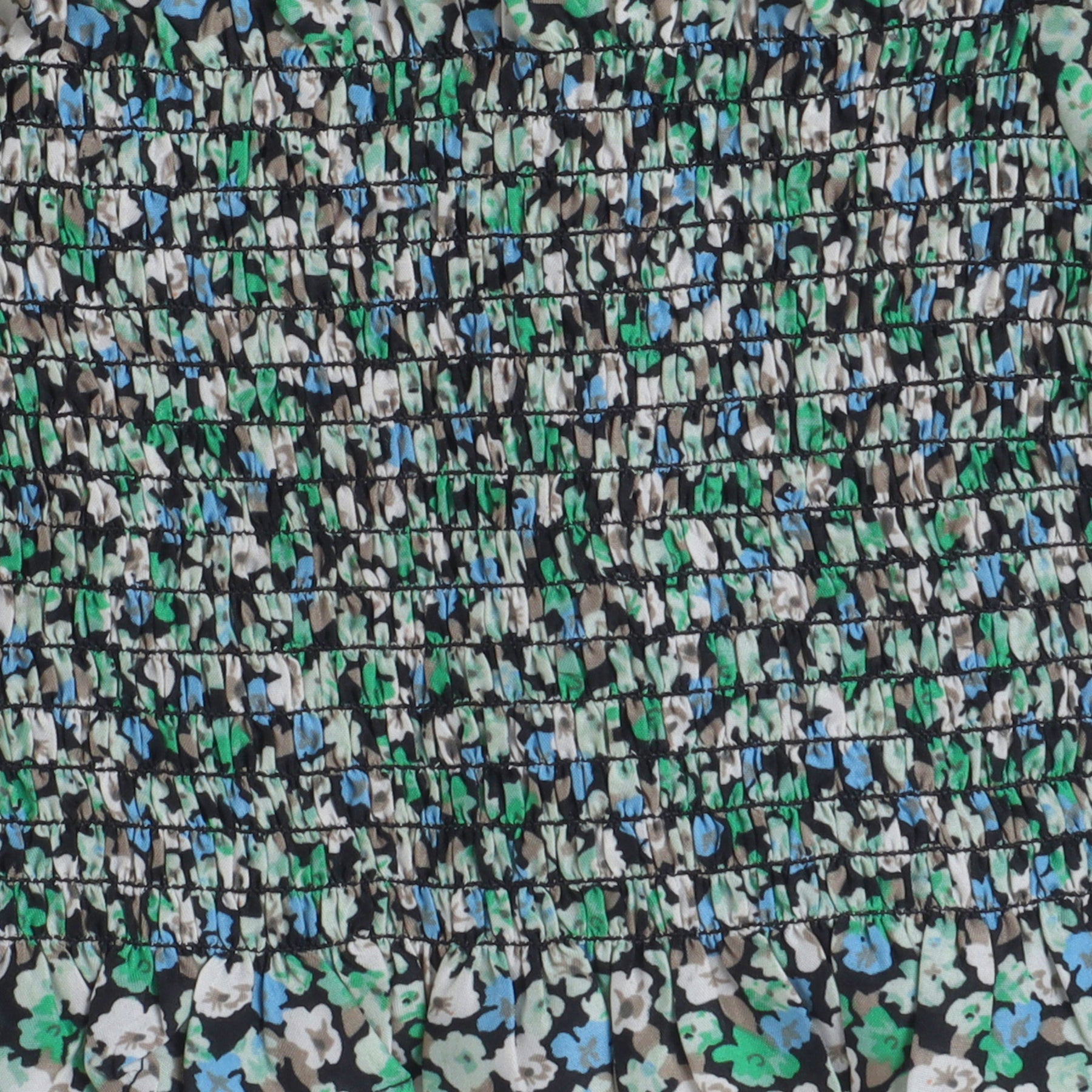 floral printed puff sleeves smoked crop top - Black/Green