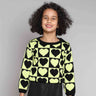 Shop Heart Knitted Full Sleeves Round Neck Sweater-Black/Yellow Online