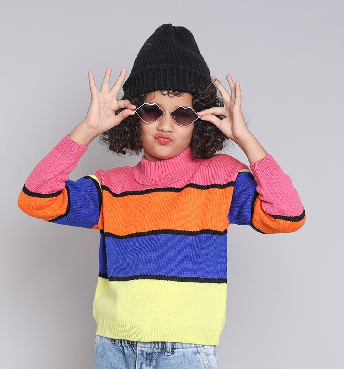 Shop Full Sleeves Turtle Neck Striped Sweater-Multi Online