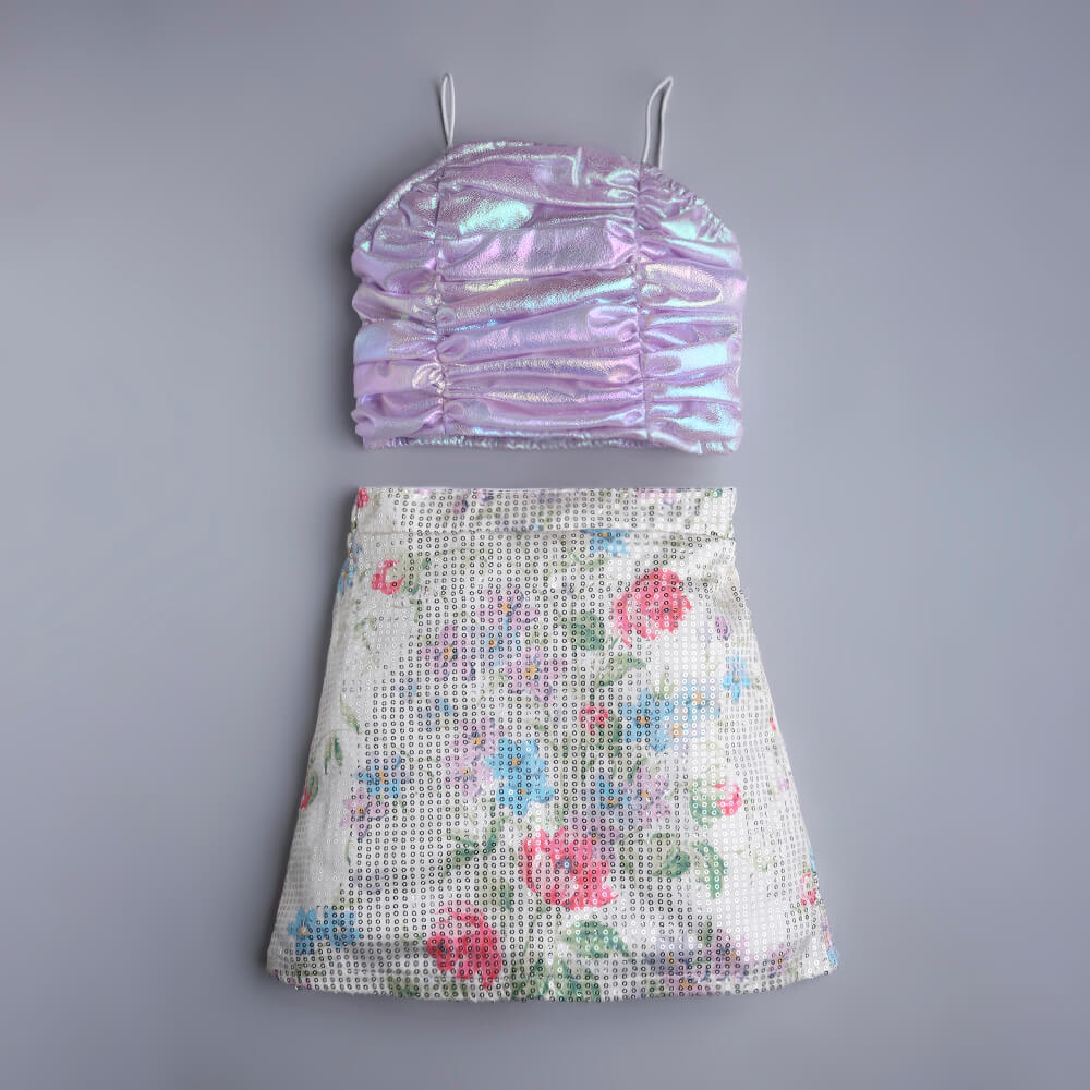 floral printed sequins skirt