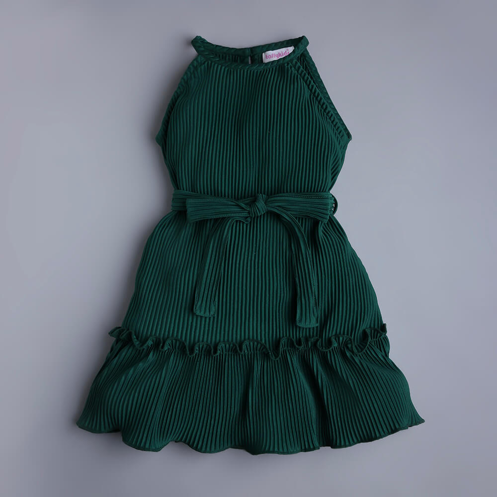 green Aline dress with belt