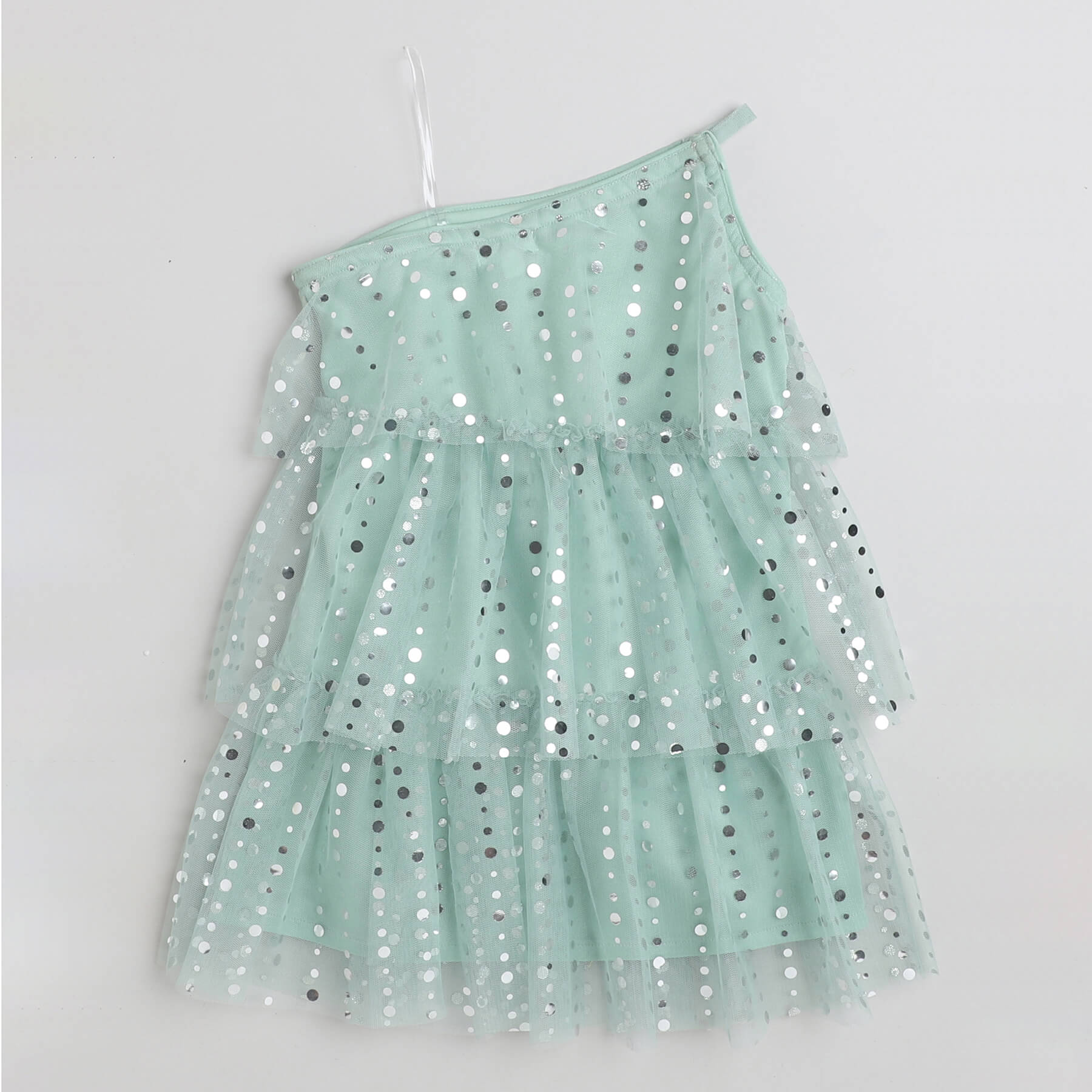Taffykids sequins embellished Asymmetric layered party dress-Sage green