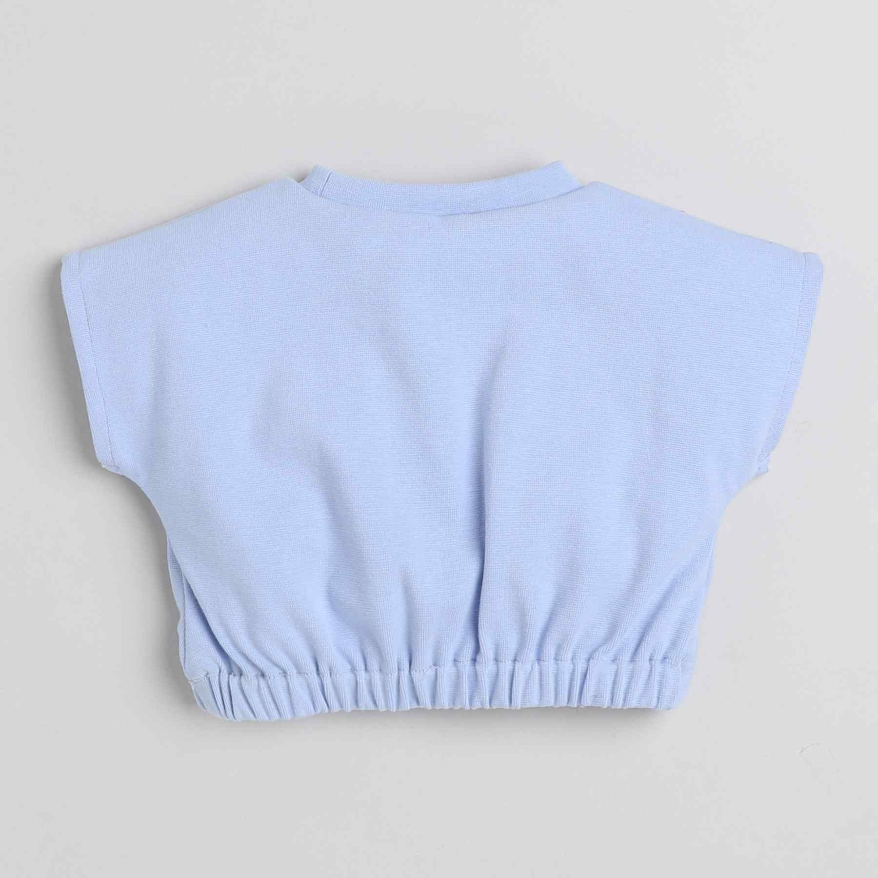 Sleeveless pocket detail crop top-Powder Blue