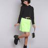 Full sleeves crop hoodie and Belt detail skirt set-Black/Neon Green