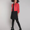 full sleeves corduroy crop jacket and Aline dress set-Red/Black