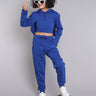 Shop 100% Cotton Singlet Crop Top With Crop Hoodie And Joggers Pant Set-Blue Online