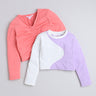 front rushed crop top and color block crop top pack of  2- Pink, White/Purple