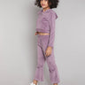 Shop Full Sleeves Zip Up Hoodie And Bell Bottom Pant Set-Purple Online