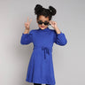 Shop High Neck Full Sleeves A-Line Dress With Belt-Royal Blue Online