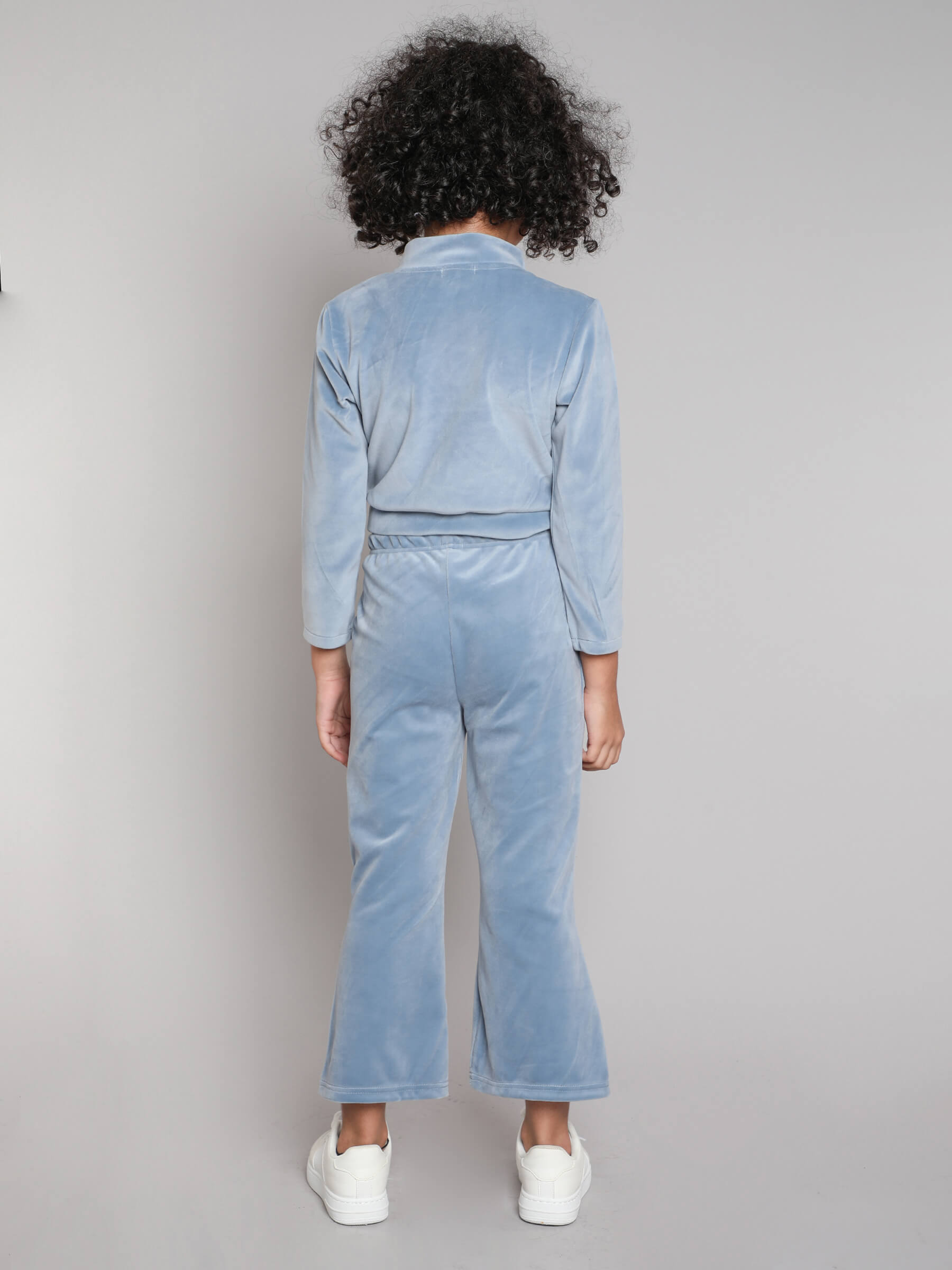 Shop Full Sleeves Zip Up Jacket And Bell Bottom Pant Set-Ice Blue Online
