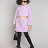 Shop Sequins Embellished High Neck Bell Sleeves Crop Top And Skirt Set-Lilac Online