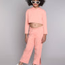 Shop Full Sleeves Crop Hoodie And Slit Detailed Pant Set-Peach Online