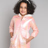 Shop Holographic Full Sleeves Hooded Coat-Peach Online