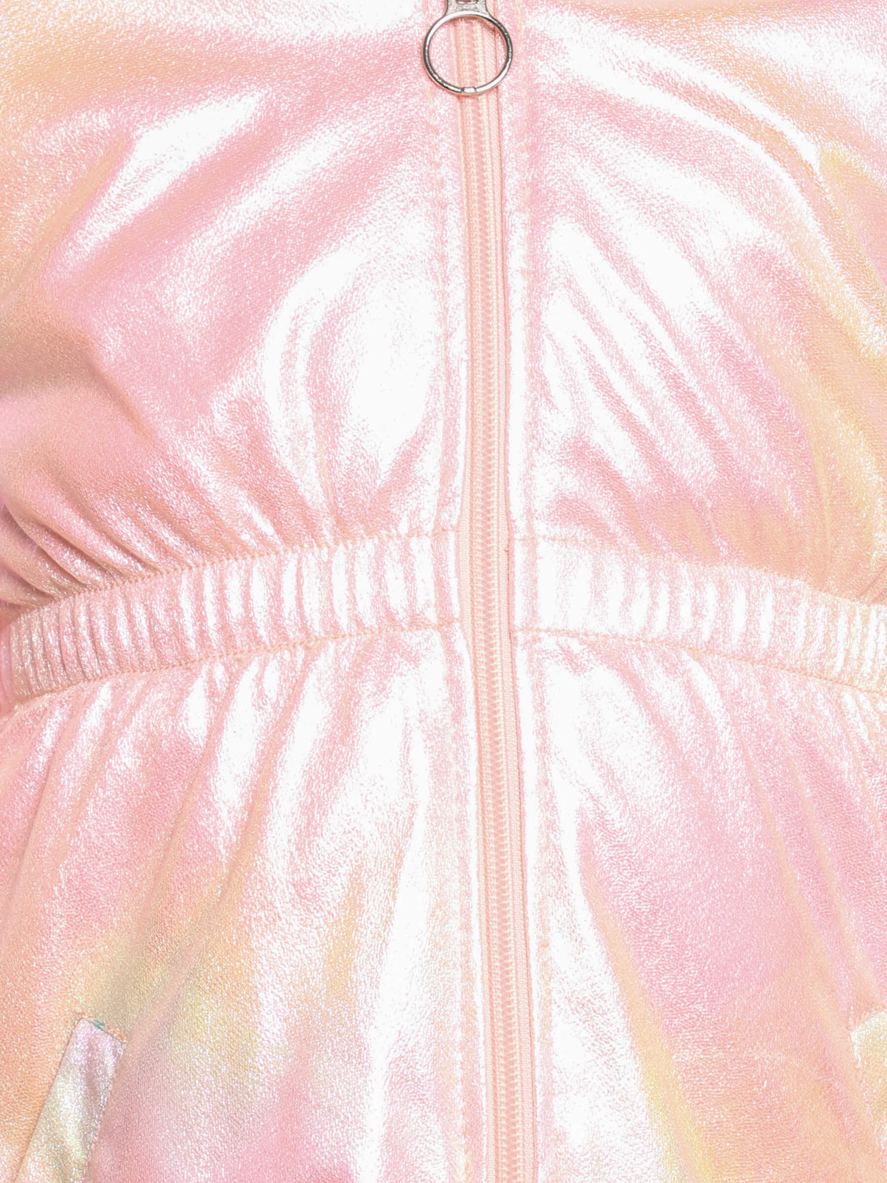 Shop Holographic Full Sleeves Hooded Coat-Peach Online