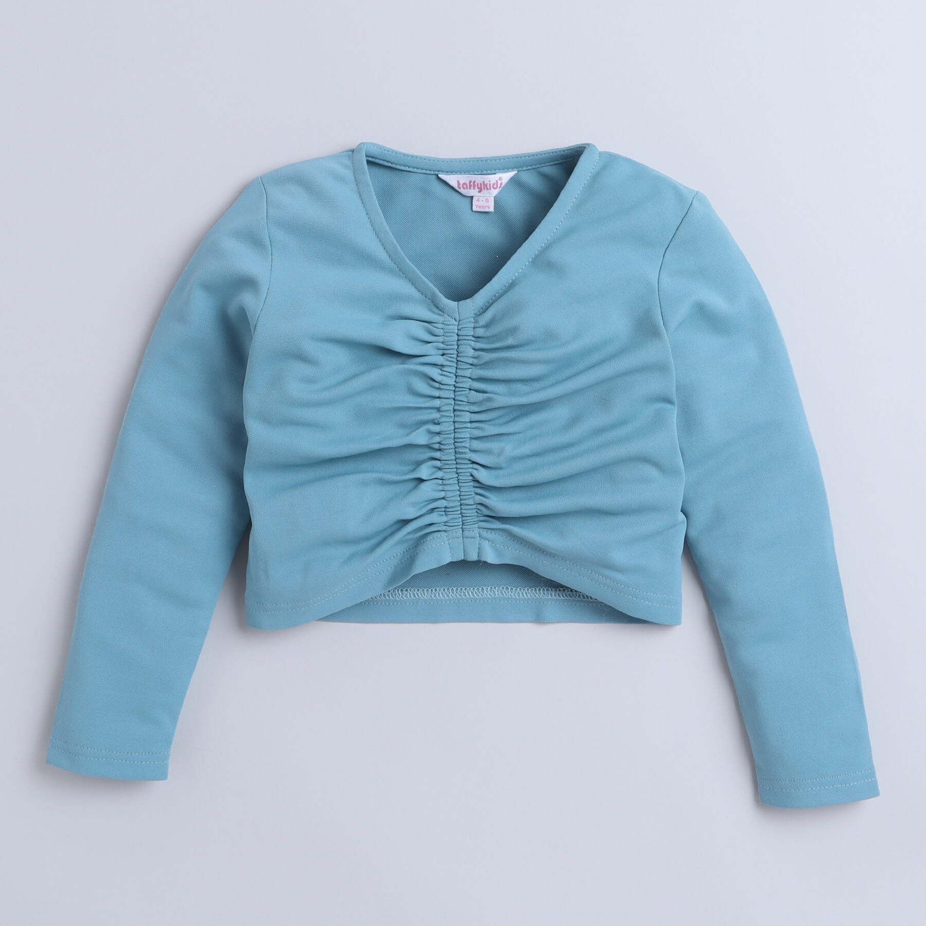 Taffykids Full sleeves front rushed crop top-Mint blue