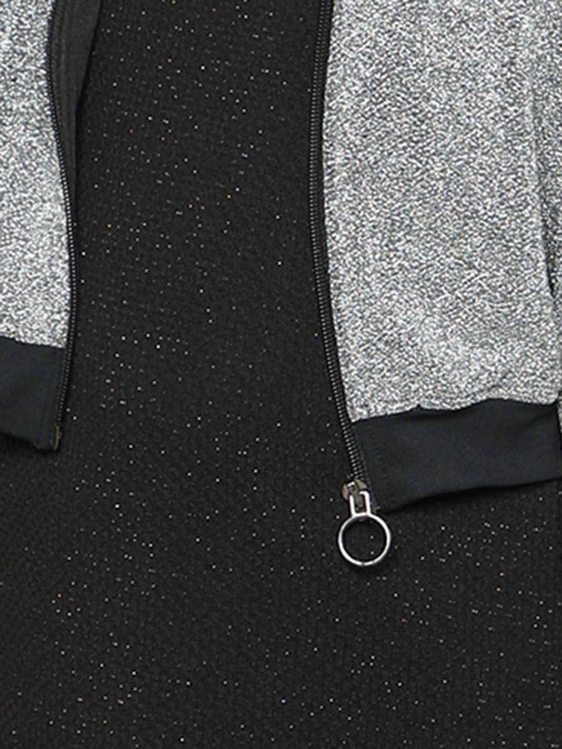 Taffykids metallic lurex full sleeves crop bomber jacket and Aline dress set-Black/Silver