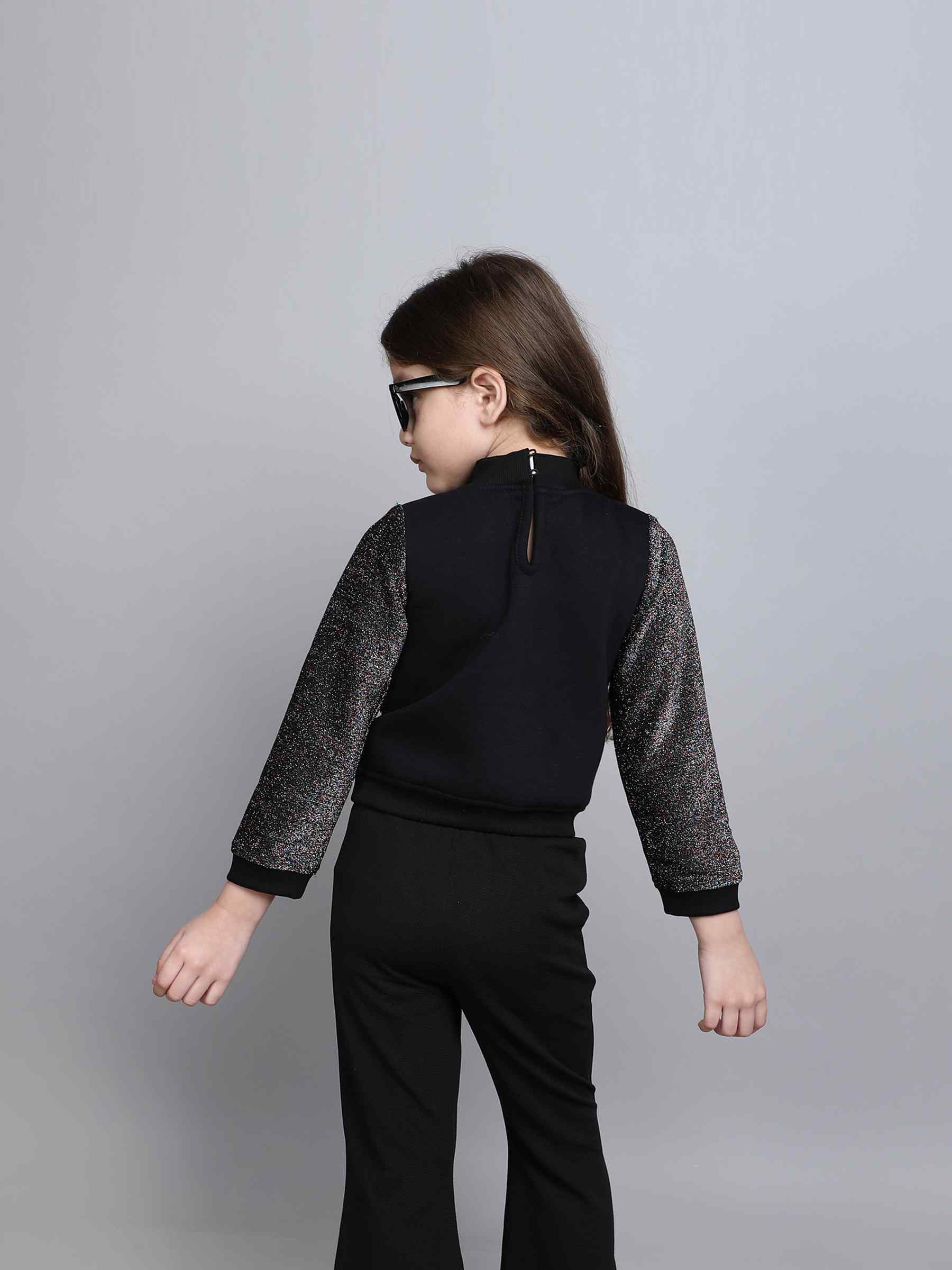 lurex zari bow detail full sleeves sweatshirt- black/multi