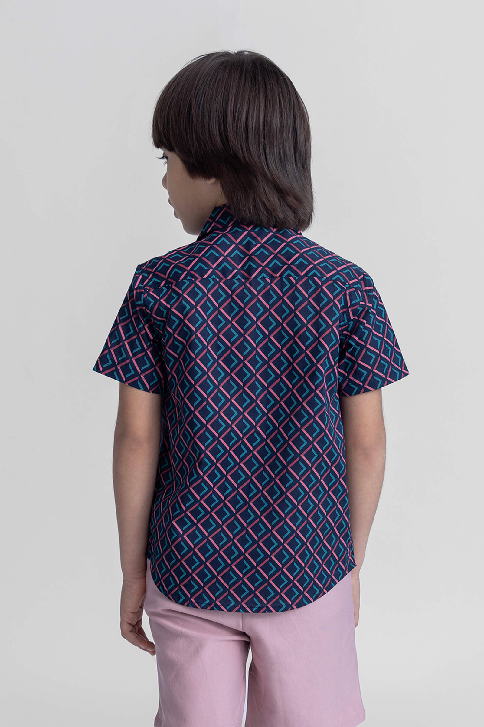 Geometric printed Half sleeves shirt with attached tee- Black/multi