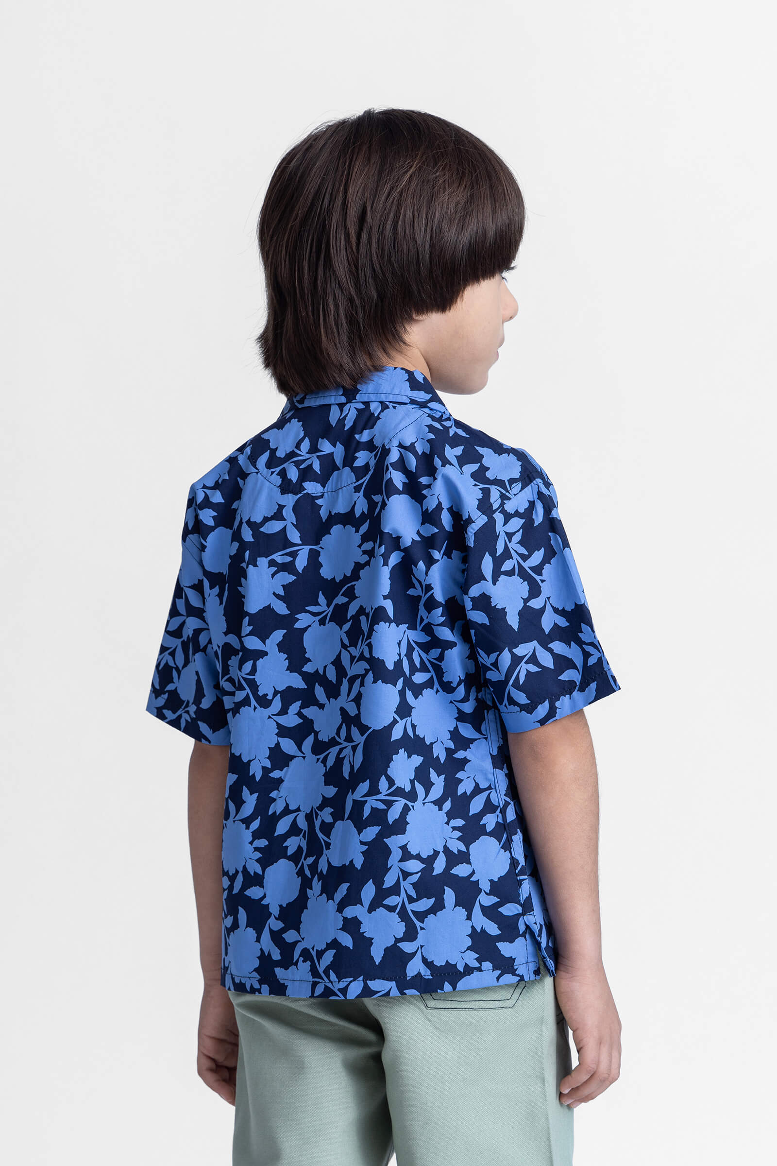 Floral printed half sleeves oversize shirt-Navy blue