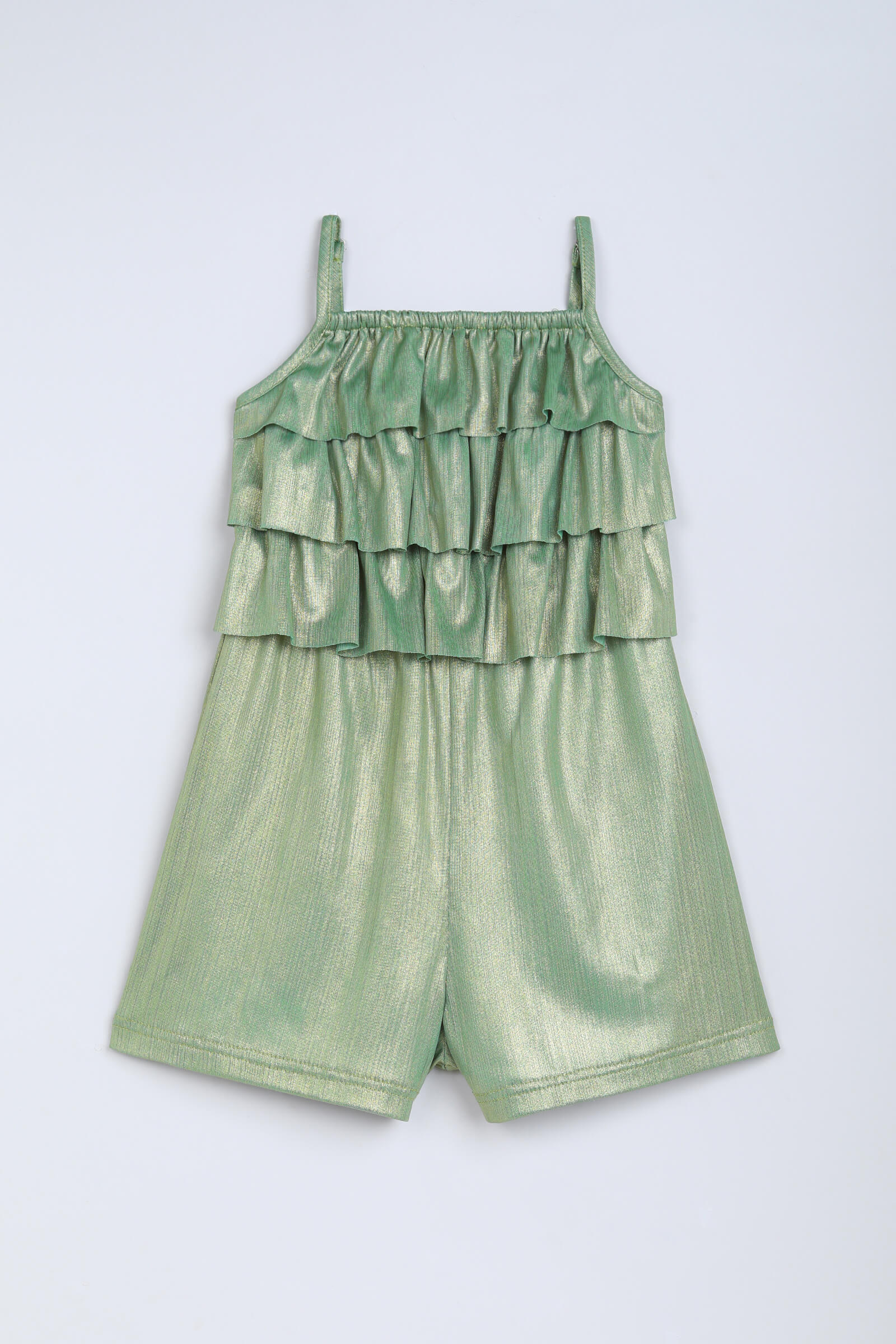 knit sleeveless foil printed Layered playsuit-Green