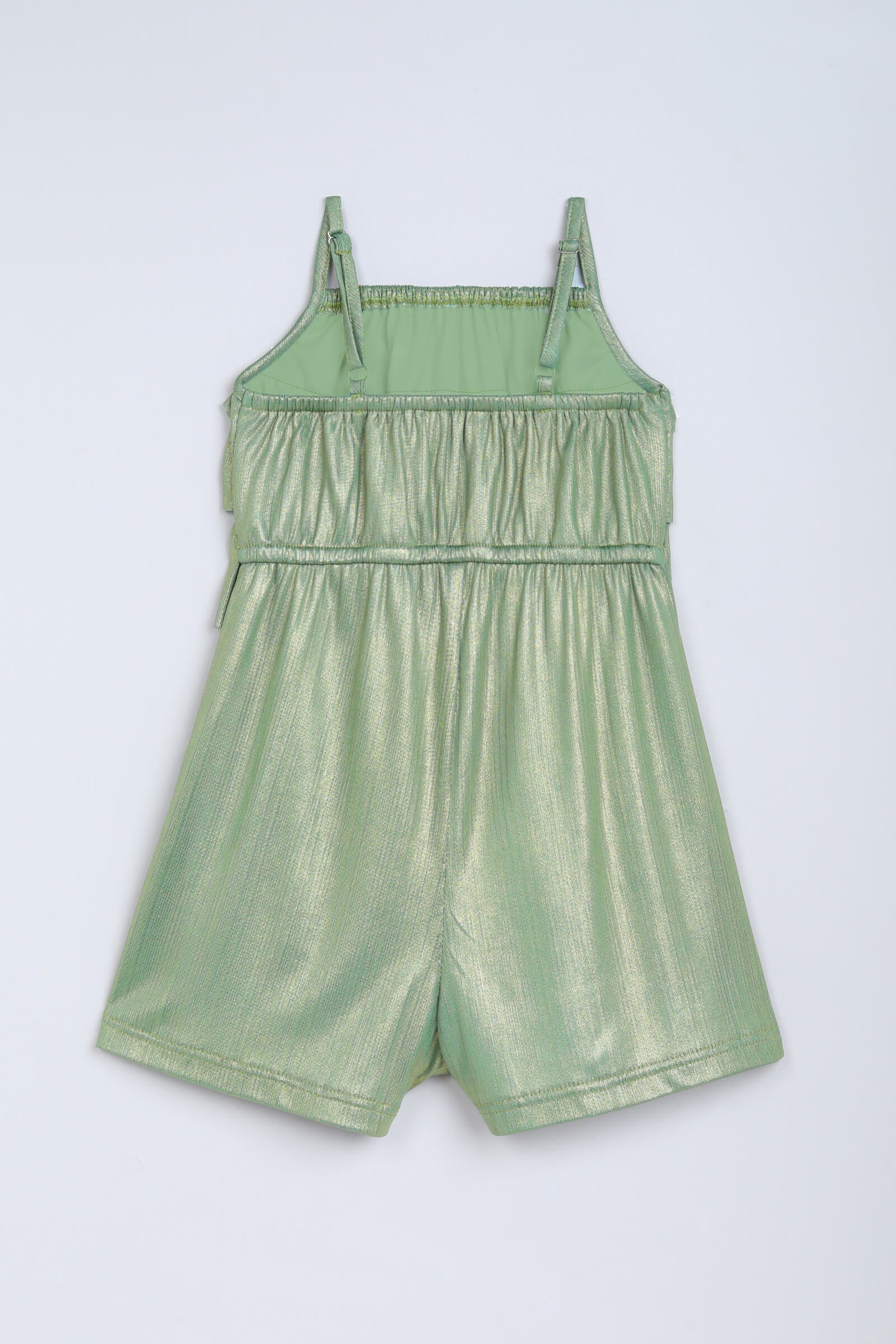 knit sleeveless foil printed Layered playsuit-Green
