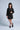 Knitted Full sleeves Suede printed Crop jacket with matching inner and Overlap Panel Skirt Set - Black
