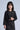 Knitted Full sleeves Suede printed Crop jacket with matching inner and Overlap Panel Skirt Set - Black