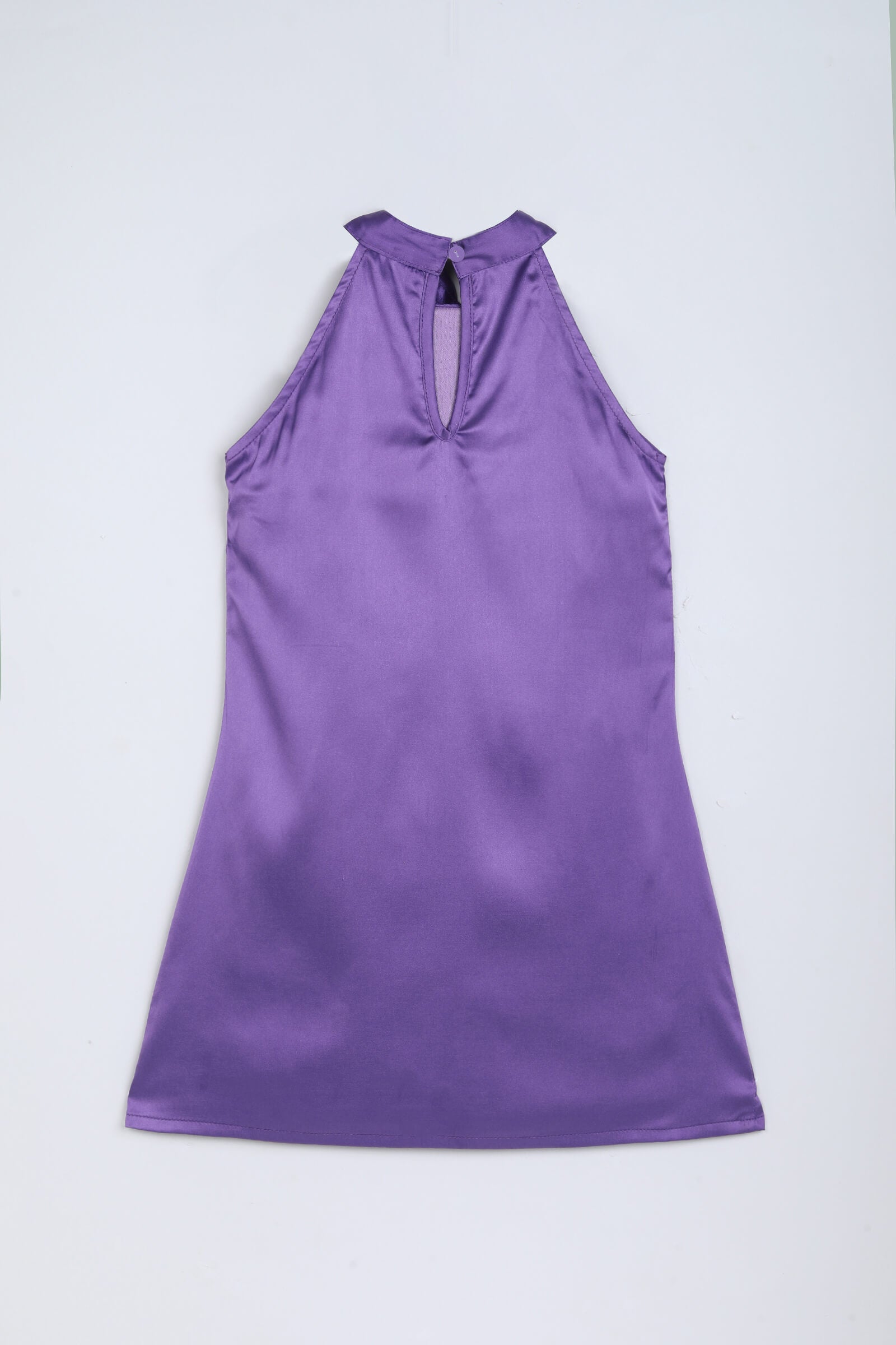 satin woven sleeveless rose applique Aline dress-Purple