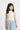 Knit Sleeveless Polo Neck Lace texture Top with Pleated Midi skirt Set - White & Blue