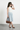 Knit Sleeveless Polo Neck Lace texture Top with Pleated Midi skirt Set - White & Blue