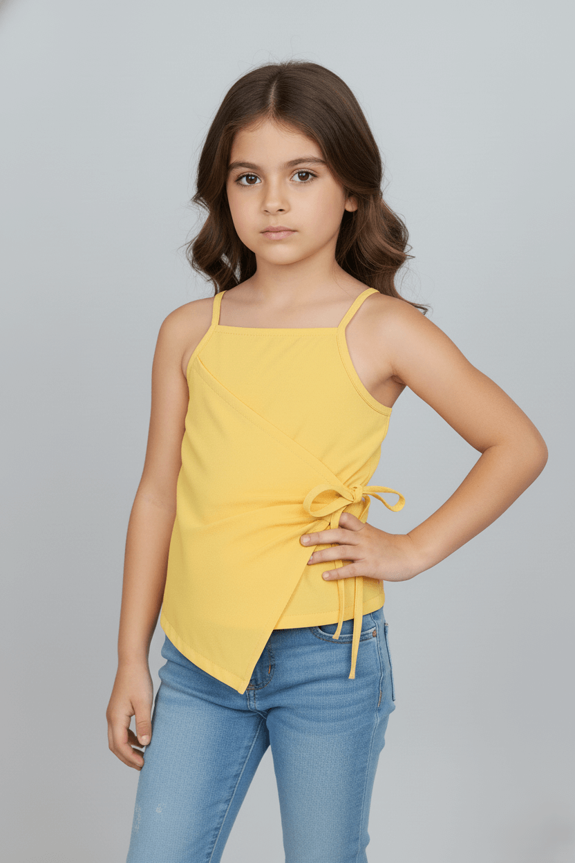Woven Sleeveless Solid Side tie up Top - Yellow