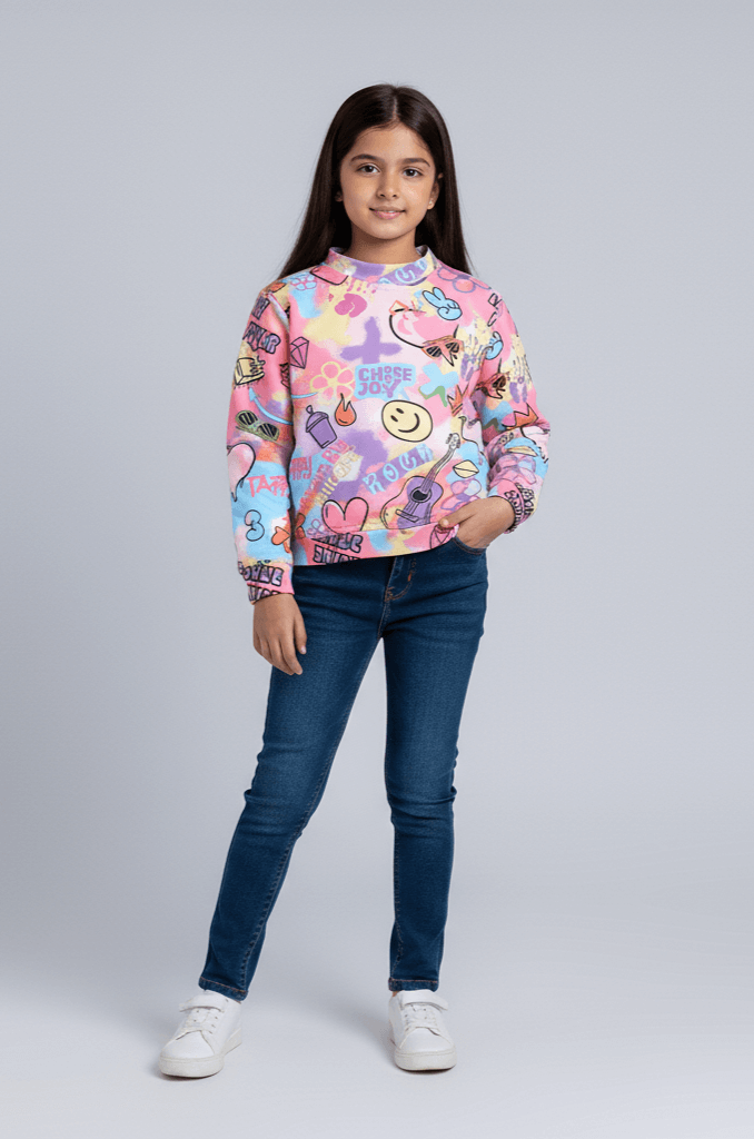 graffiti theme printed full sleeves sweatshirt-Multi