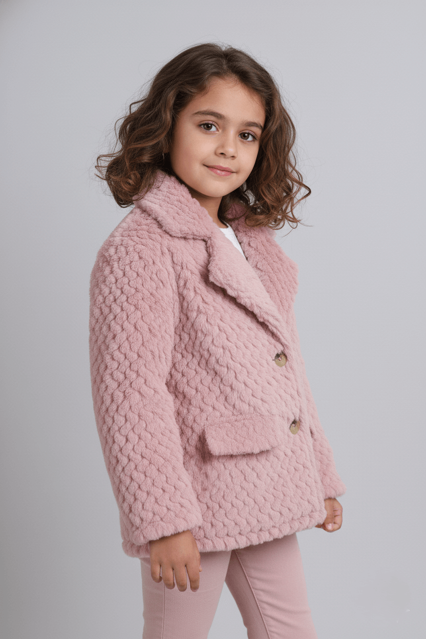 Full sleeves faux fur collared Jacket-Peach