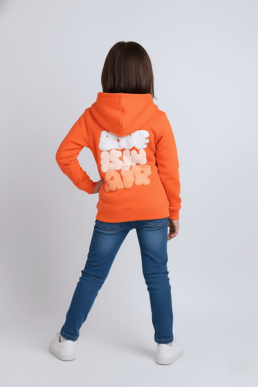 Taffykids graphic printed full sleeves hoody-Orange