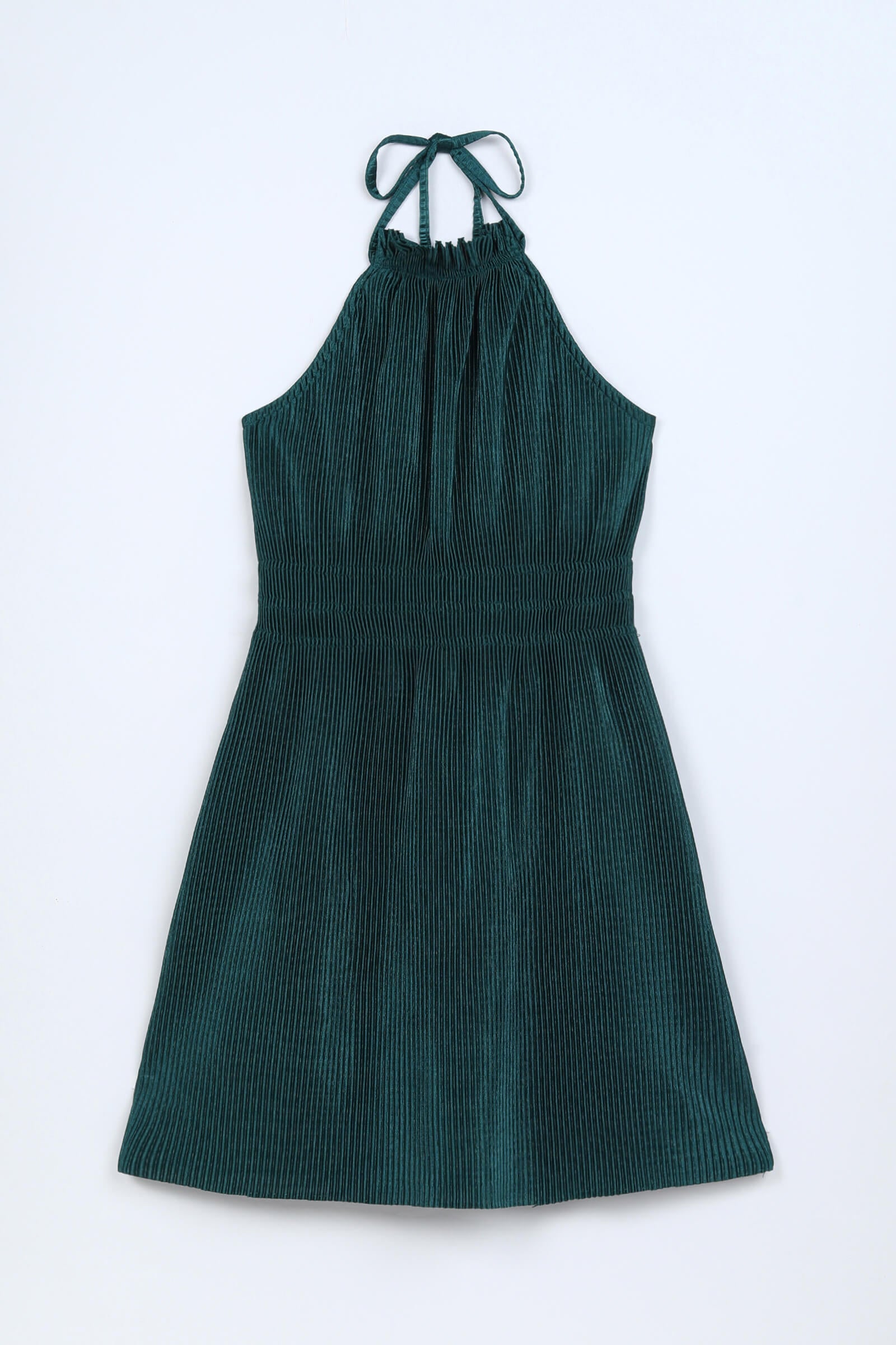 Pleated sleeveless halter neck Party dress - Dark green