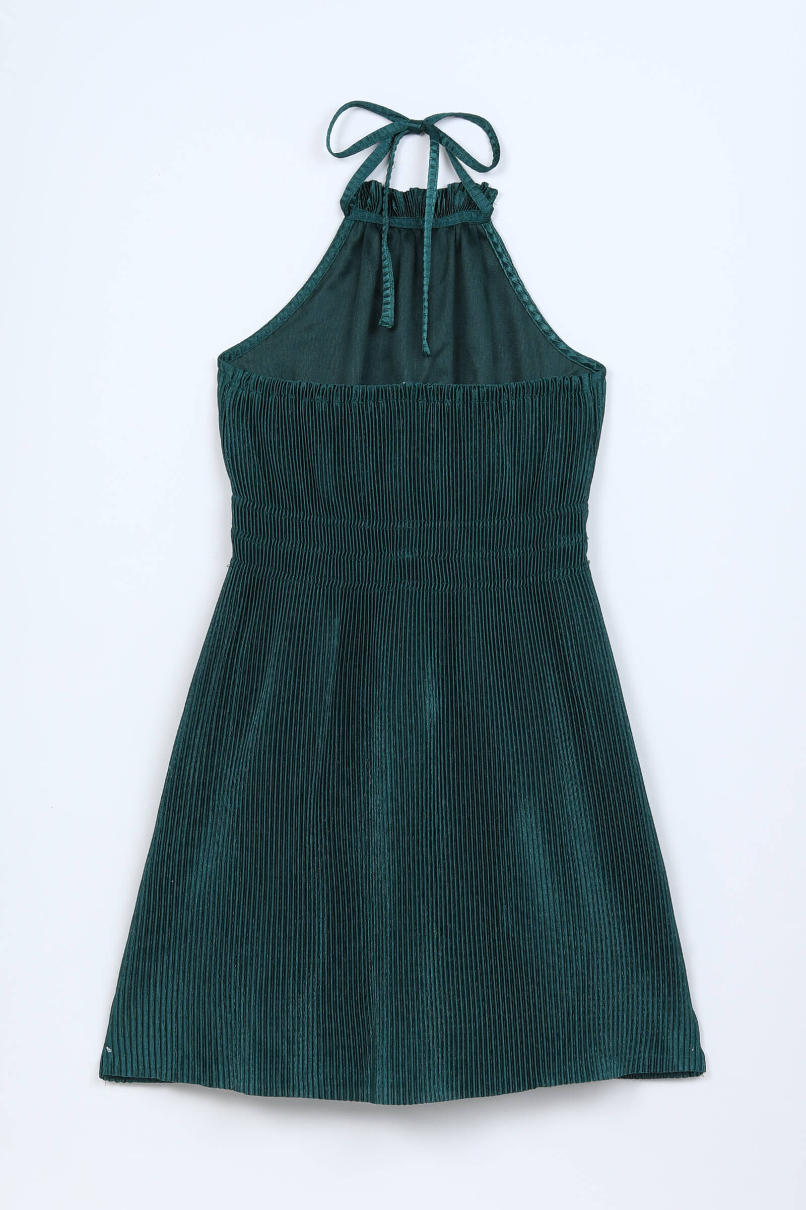 Pleated sleeveless halter neck Party dress - Dark green